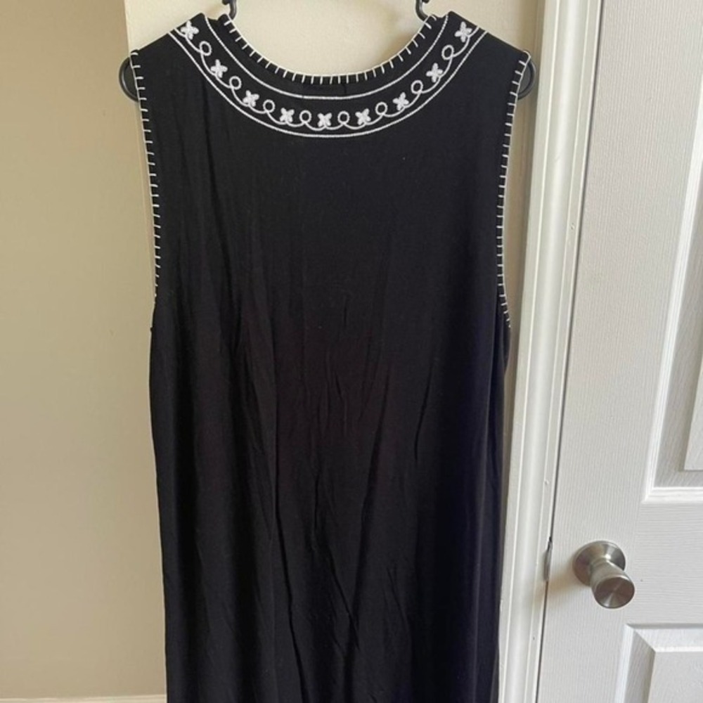 Grace Elements Womens Black White Embroidered Sleeveless Boho Shift Dress XL - Picture 3 of 5